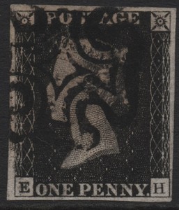 Qv Sg2, plaque noire 1d 1b Croix maltaise (e-h) 4 marges utilisées - Product Image 1
