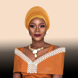 Turbante <span class=keywords><strong>de</strong></span> poliéster étnico africano para <span class=keywords><strong>mujer</strong></span>, 8 colores, sombrero indio plisado multicapa, pañuelo para la cabeza, pañuelos - Product Image 2