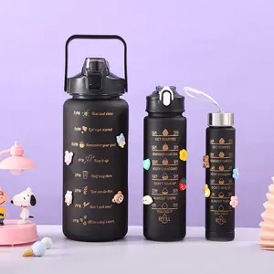 Black Gradient 3pcs drinking Set Cup cycling large capacity outdoor frosted sports water bottle