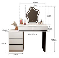 Coiffeuse blanche avec miroirs de nuage et lumières Bureau de maquillage moderne avec 5 grands tiroirs et armoires pour chambre à coucher