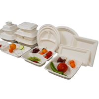 Assiettes rectangulaires réutilisables en bagasse biodégradable à 3 compartiments, robustes et compatibles micro-ondes, pour le déjeuner scolaire et les fêtes
