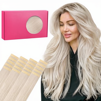 Extensions de cheveux humains doublement étirés blond platine Remy, extensions invisibles lisses et soyeuses, extensions de peau lisses et soyeuses, perruque ondulée