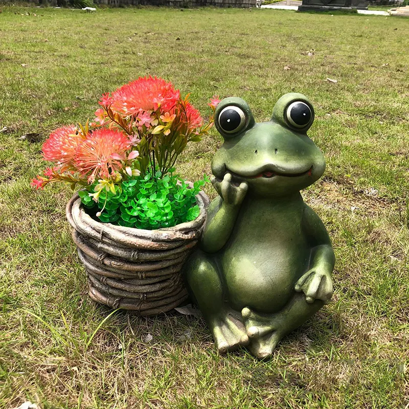 Outdoor Decoration Garden Ornaments Resin Frog Statue Flower Pot Animal Planter Green Frog Plant Artifical Flower Pot