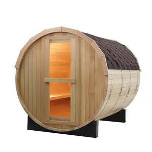 Manufacturer High Quality Red Cedar 1800*1800MM Barrel Sauna With Porch For Outdoor Saunas