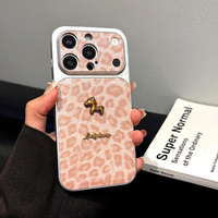 Funda de Cuero con Patrón de Leopardo Brillante para Teléfono Móvil iPhone 17 16 15 14Pro Max, Cubierta Trasera Original Convertible con Textura de Lino