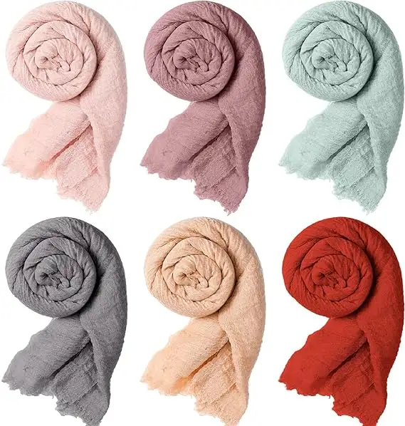 Women High Quality Popular 6 pcs Scarf Shawl Hijab Scarfs Cotton Hem Blend Crinkle Scarf Wrap for Seasons