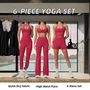Custom Logo Front Halter Tank Tops High Waist Flare Yoga Pants 6-Piece Fitness Set Quick Dry Outdoor Sports <b>Bra</b> Plus Size - Product Image 2