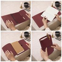 Couverture de carnet de voyage A6 personnalisée à trois volets, en similicuir bordeaux A5, rechargeable, avec élastiques