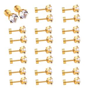 Boucles d'oreilles clous personnalisables en gros, 12 paires/lot, style rond unique, pour femmes, en zircon et acier inoxydable, bijoux - Product Image 6