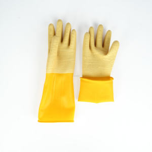 Sarung Tangan Lateks Telapak Putih Manset Kuning - Anti Selip Berkerut, Tahan Asam/Alkali untuk Industri Kimia dan Memancing - Product Image 2