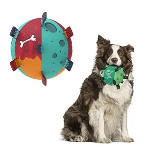 Kinyu Original Factory Patent High Quality Cute Cartoon Plush Dog Soccer Ball Toy Interactive Dog Toy With Nylon Woven Strap