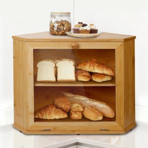 Boîte à pain en bambou à double couche avec porte en acrylique, conteneur de rangement alimentaire pour la cuisine et le bureau - Product Image 1
