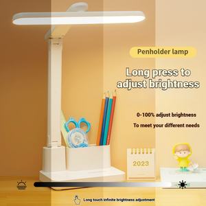 Lampe de table pliable à LED avec horloge, porte-stylo, rechargeable par USB, lumière de protection des yeux, lampe de bureau pour l'étude - Product Image 2