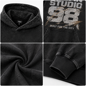 Sweat à capuche personnalisé sérigraphié 450 GSM en molleton brossé épais, lavage garment wash, streetwear, vêtement graphique - Product Image 2