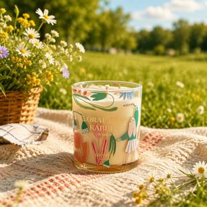 Bougie parfumée Ascanda en cire de soja, adorable lapin floral dans un bocal en verre, aromathérapie, décoration d'intérieur, Pâques - Product Image 2