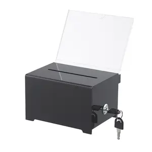 6-sided transparent donation fundraising box fine money ballot suggestion box acrylic ballot box with locks