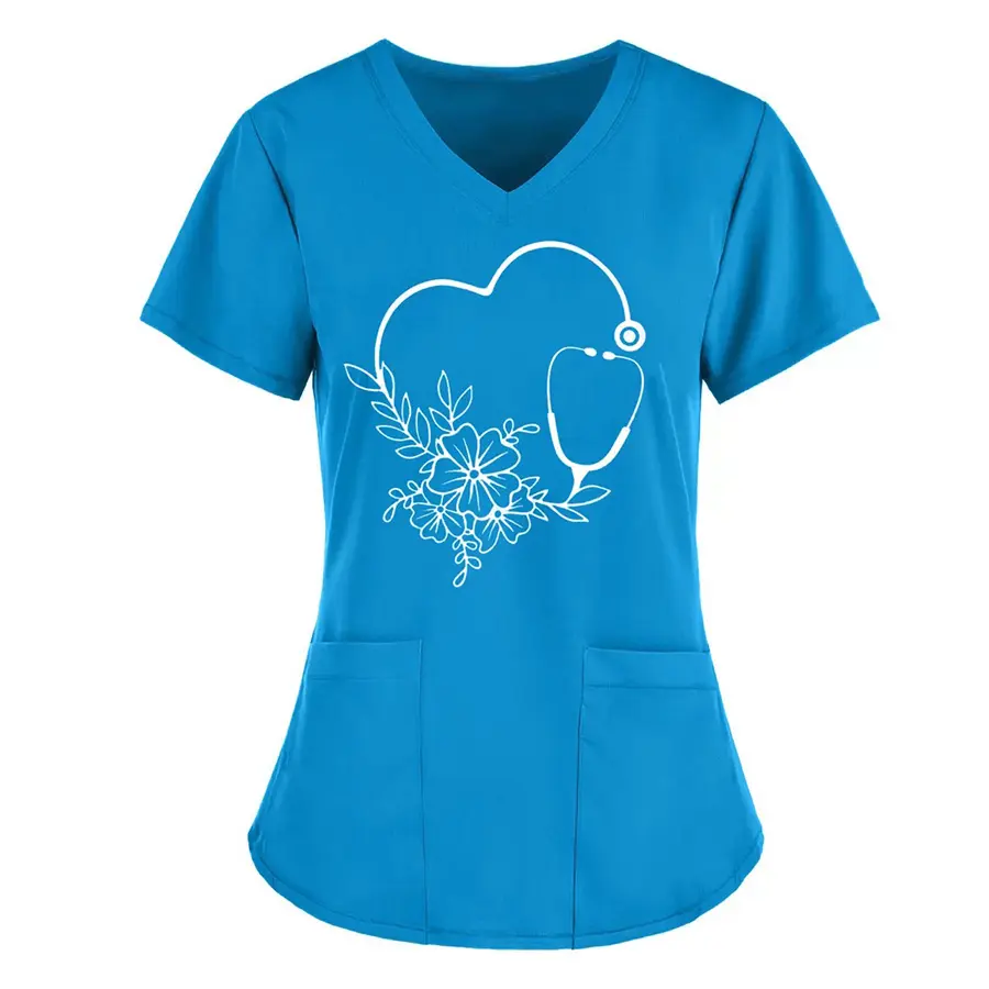 T-shirt stampata solida abbigliamento infermieristico uniformi mediche estive