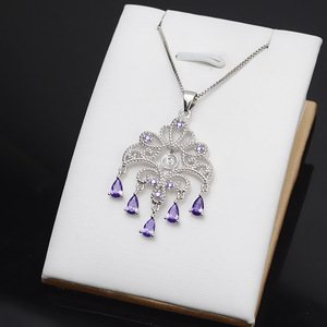 Collier pour femme en argent S925, accessoire de bricolage, style vintage, avec 6-7 perles, semi-fini, avec pendentif en dentelle, bijoux fins - 797 - Product Image 3