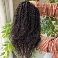 Perruque mi-tête bouclée crépue en promotion, 18 pouces, 100 % cheveux humains, avec cordon de serrage, densité 180, couleur naturelle