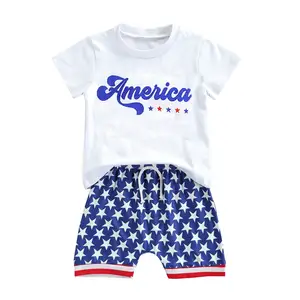 Roupa de 4 de julho para meninos, conjunto de camisa para o Dia da Independência, shorts patrióticos para recém-nascidos, roupas de bebês e crianças, manga curta