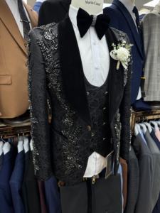 シングルブレストラインストーンメンズスーツ3ピース高級セットジャケットベストパンツ手作りビーズウェディング新郎フォーマルウェア - Product Image 5