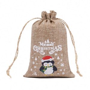 10*15cm Natural <b>Jute</b> Stock Flax Storage <b>Sack</b> Merry Christmas Reusable <b>Jute</b> Pouch Custom Print Drawstring Linen Bread Storage Bag - Product Image 4