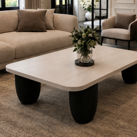 Table basse rectangulaire en travertin de luxe pour salon, avec pieds en marbre noir de qualité supérieure