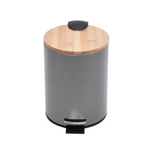 Petit poubelle rond et Compact de 3l, conteneur à ordures avec couvercle en bambou à fermeture souple, panier à benne intérieure amovible avec pédale, pour panier de cuisine, 0.8 gallons - Product Image 4