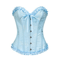 Corset Bustier Push-up Jaune Jacquard à Volants et Baleines, Effet Amincissant, Style Gothique Sexy pour Femme