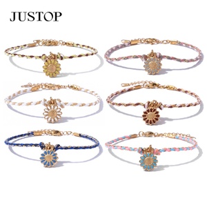 สร้อยข้อมือเชือกแบบปรับได้ยอดนิยมสำหรับหนุ่มสาวทำด้วยมือมีโซ่ที่ไม่ทำให้เสื่อมเสียและมีน้ำมันเป็นของขวัญสำหรับคู่รัก - Product Image 1