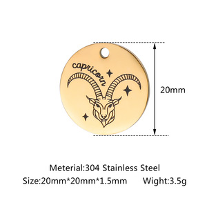 Segni fai da te per collana braccialetto che fanno ciondoli in acciaio inossidabile 12 ciondolo zodiaco placcato oro 18 carati zodiaco per la creazione di gioielli - Product Image 6