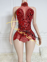Ocstrade Glänzendes Rotes Mikro-Mini-Kristallnetz-Kleid Damen Geburtstag Sexy Spiegel-Pailletten Club Elegantes Knopf-Bodycon-Kleid für Frauen