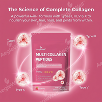 Poudre de peptides de collagène multi-sources OEM AegleWell Type I II III V X Framboise avec Biotine VC HA pour la peau, les cheveux, les ongles et les articulations HALAL