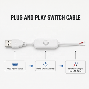 Cable USB Macho a Cable Desnudo con Interruptor en Línea <span class=keywords><strong>para</strong></span> Tiras de Luz LED, Lámparas y Proyectos DIY, Venta al por Mayor, Suministro a Granel, Blanco - Product Image 2