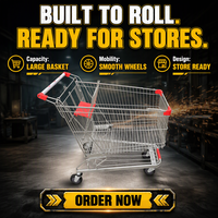 DIKA DK-E-180L Chariot de courses pliable en acier robuste pour supermarché avec roues élévatrices et siège, protection anticorrosion zinguée