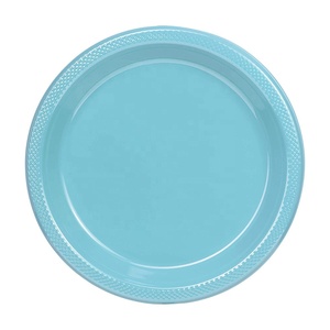 PS Reusable Plastic Dinner Plate For Parties Light Blue Recyclable Dessert Salad Blister Plates For All Occasions