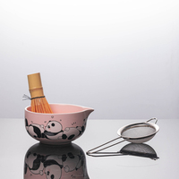 Nouveau bol moderne à matcha en porcelaine de style Wenchuang Japandi Panda résistant à la chaleur portable en plein air pour l'heure du thé