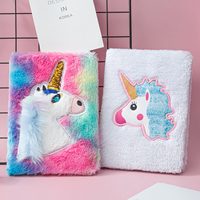 Werbeaktion Niedliches A5 Plüsch-Notizbuch für Mädchen Bedruckt mit Cartoon-Tier Einhorn Warm im Winter Flauschiges Tagebuch Geschenk für Kinder