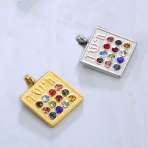 12 <b>Birthstone</b> Zircon 12 Tribes Pendant <b>Necklace</b> Stainless Steel Link Chain Geometric Jewelry for Unisex - Product Image 1