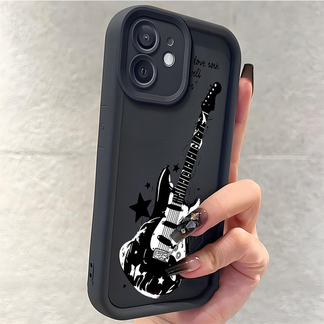 Graffiti Guitar Star Print Ladder Lens Style Shockproof TPU Mobile Phone Cover Case for Samsung Galaxy A07 A17 A56 S26 Ultra