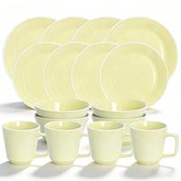 Service de table GuangDa classique jaune citron en grès émaillé, 16 pièces, bols à salade, tasses, compatible lave-vaisselle et micro-ondes