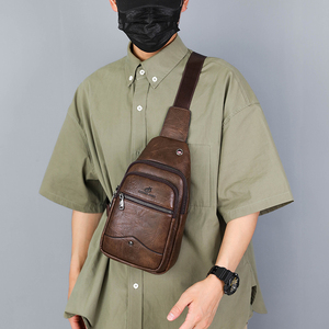 Men's Custom Fashionable <b>Chest</b> Bag Waterproof PU Leather Zipper Closure Crossbody Anti Theft Sling Bag Summer Portable - Product Image 5
