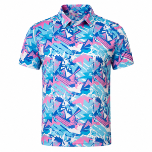 Polo pour homme à imprimé géométrique, décontracté, à manches courtes, design de t-shirt de golf, 88% polyester, 12% élasthanne, 150GSM, en stock, vente en gros - Product Image 3