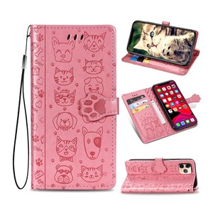 Custodie per telefono in pelle con stampa a rilievo personalizzata, design simpatico di gatti e cani, porta carte e portafoglio per <span class=keywords><strong>iPhone</strong></span> <span class=keywords><strong>11</strong></span> - Product Image 4
