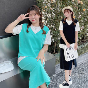 ชุดเซ็ตเสื้อยืดแขนสั้นและกระโปรงทรงสปอร์ต  สำหรับสาวพลัสไซส์  ดีไซน์คัลเลอร์บล็อก  ผ้าถักเนื้อนุ่ม  สไตล์ลำลอง  รุ่น N8060 - Product Image 5