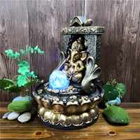 Fontaine cascade miniature en résine Ganesha Bouddha avec lumière LED apaisante, décoration artisanale pour la maison