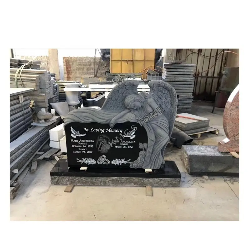 Absolute Black Granite Headstones Monuments Modern American Design Wholesale for Cemetery Graves