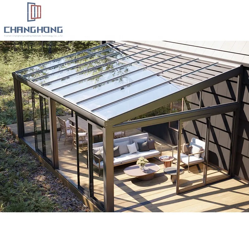 Fabrieksprijs Best Verkopende Tuin Sunroom Geluiddichte Glazen Huis Aluminium Serres