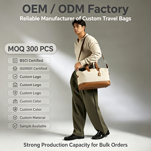 Durable Canvas Leather Weekender <b>Bag</b> <b>Large</b> Capacity Overnight Duffle Travel <b>Bag</b> <b>With</b> Inner <b>Compartments</b> BSCI Factory OEM ODM - Product Image 1