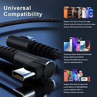 Kabel USB C ke USB C 100W 1ft 90 Derajat Kabel Tipe C Nilon Terjalin Sudut Kanan Kabel Pengisian Cepat USB C